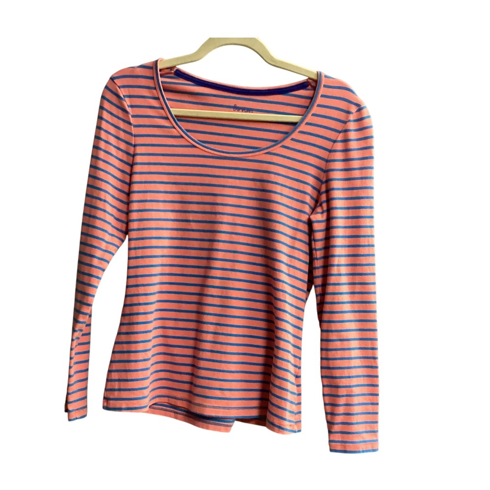 Boden Coral and Navy Striped Long Sleeve Tee